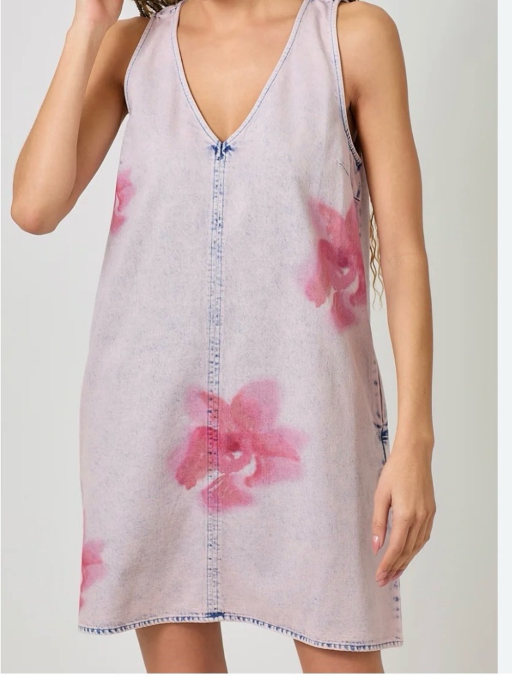Mystree Pink Floral V-Neck denim dress